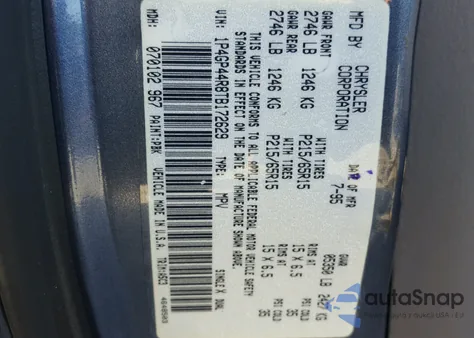 1996 Plymouth Grand Voyager Se z USA, uszkodzony, nr VIN 1P4GP44R8TB172629